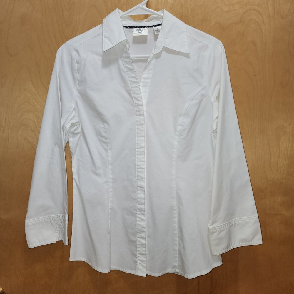 White 3/4 Sleeve Hidden Button Front Shirt